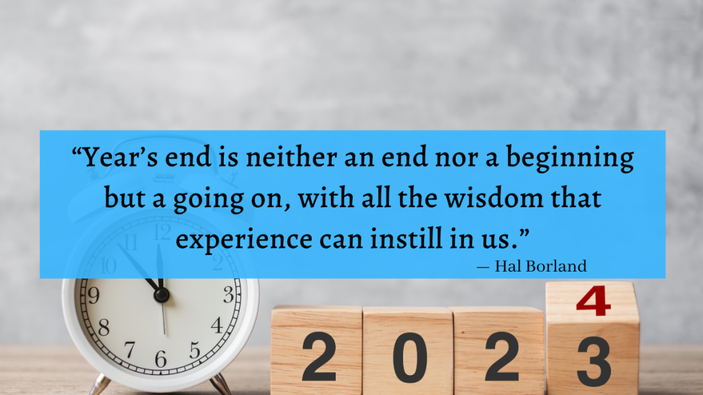 "Year's end is neither an end nor a beginning but a going on, with all the wisdom that experience can instill in us." - Hal Borland